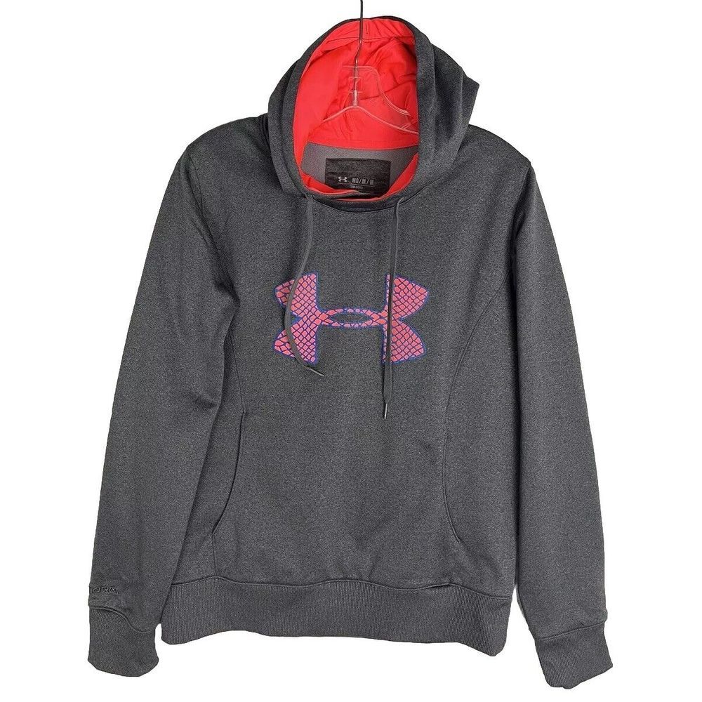 Under Armour Storm Semi-‎ Fitted Women's M Gray Pink Pullover Hoodie Cold gear